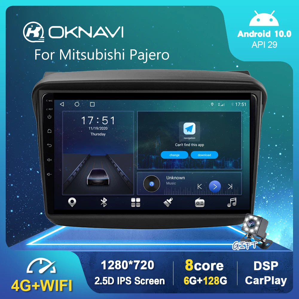 Автомобильный мультимедийный радиоплеер 6G 128G Android 10 для Mitsubishi Pajero Sport 2013 2017 GPS
