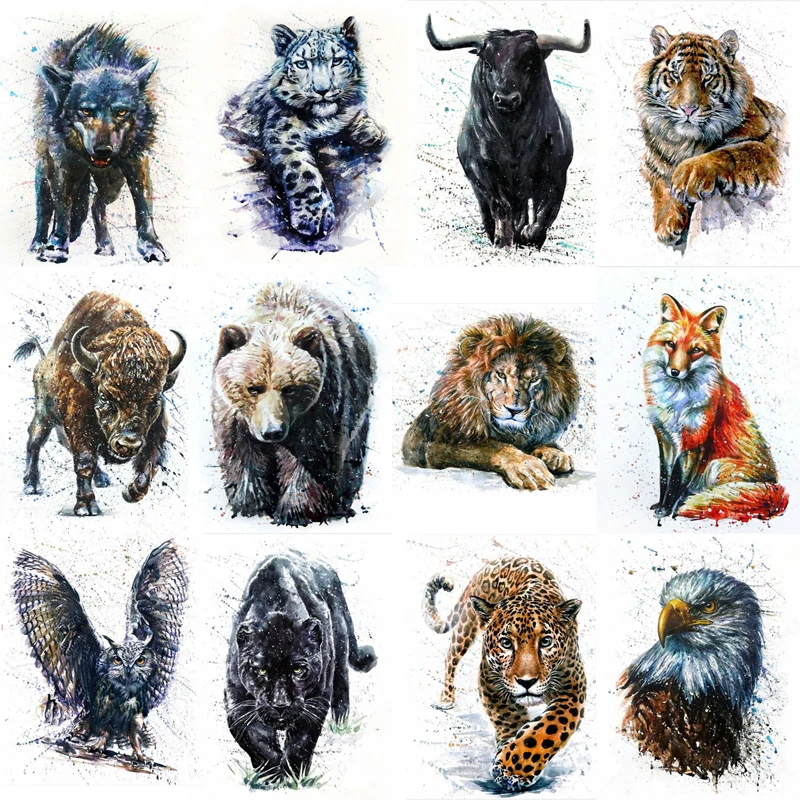 Акварель медведь лиса волк Сова Тигр алмазная живопись настенное искусство