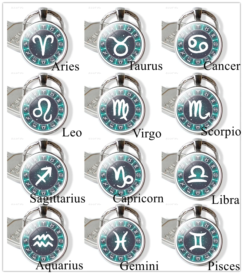 12 созвездий простой стиль брелок стеклянный купол подвеска в виде знака зодиака