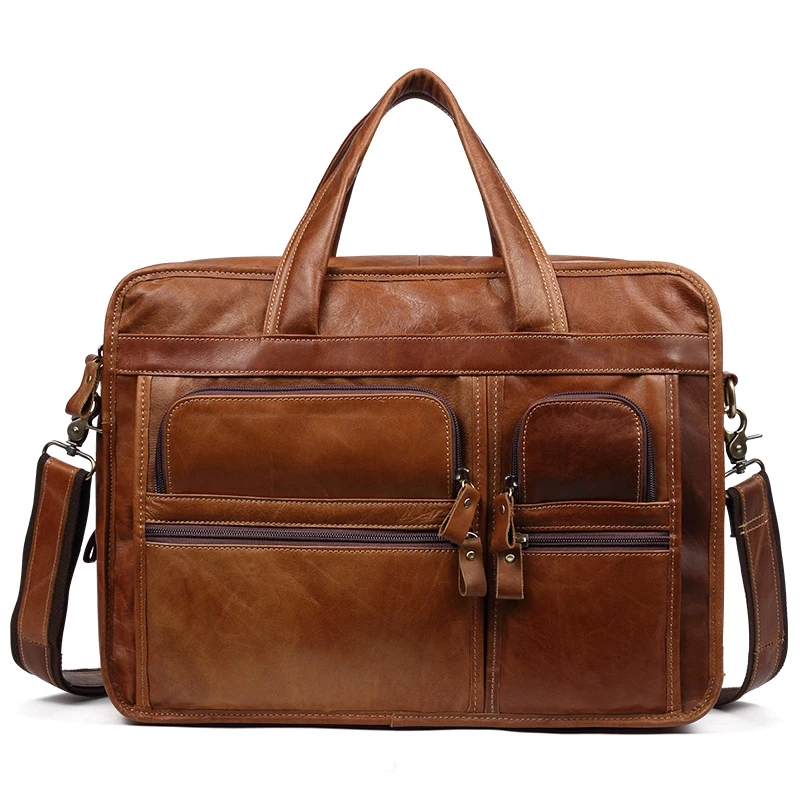 Men Genuine Leather Business Messenger Bags For Men Shoulder Bag Briefcase Crossbody Pack Retro Casual Office Travel Bag