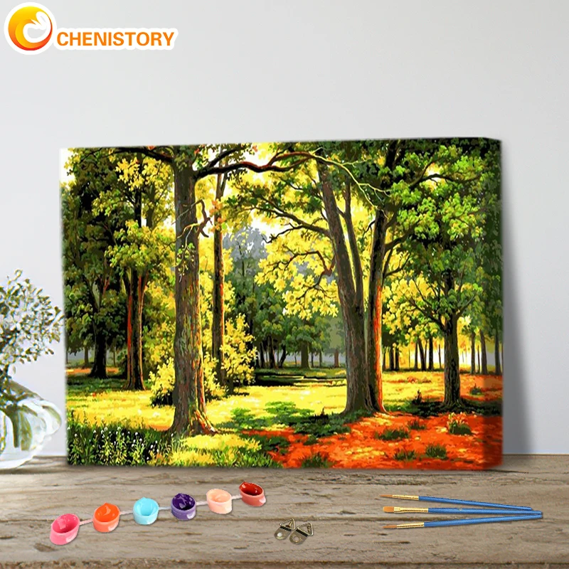 

CHENISTORY DIY Painting By Number Green Tree Drawing On Canvas Gift Forest Scenery Kits Handpainted Paintings Art Home Decor