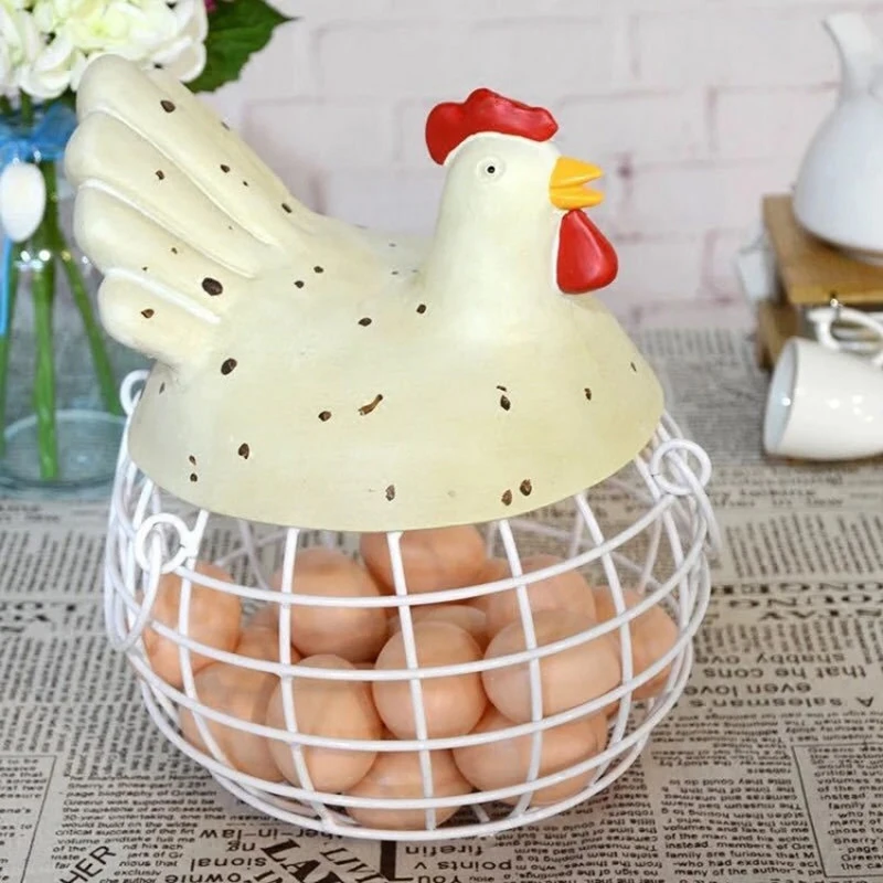 

New American Iron Egg Storage Basket Snack Fruit Basket Creative Collection Ceramic Hen Ornaments Decoration Kitchen Accessories