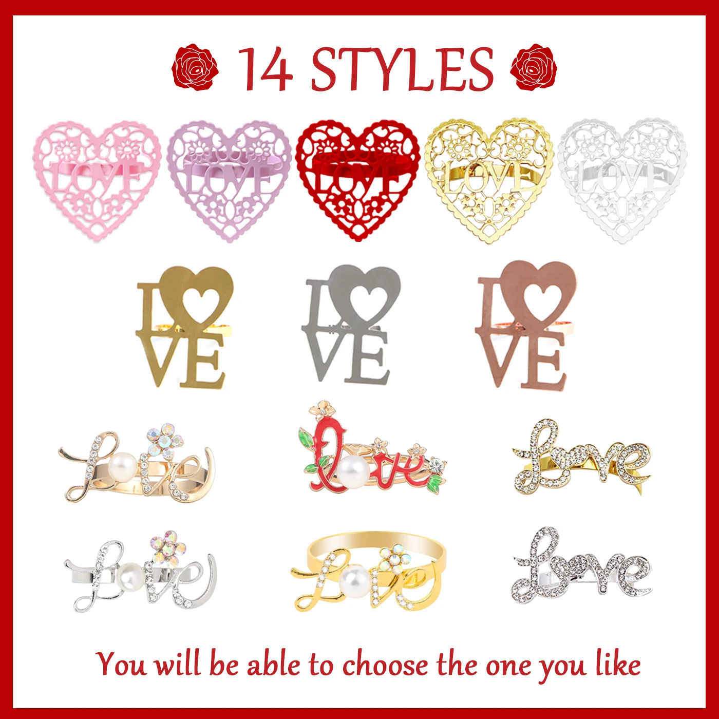 12 шт. кольца для салфеток на День святого Валентина | Дом и сад