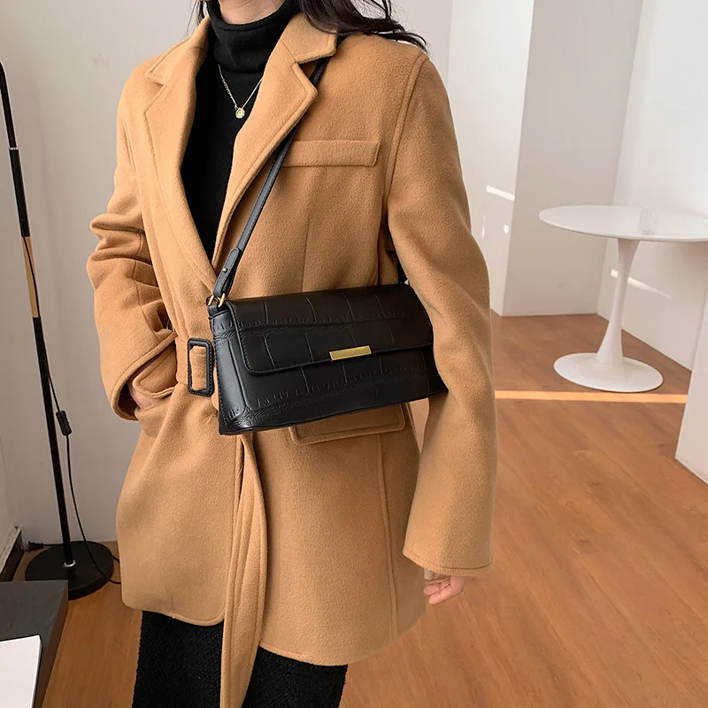 

Quality Leather Small Square Crossbody Bags For Women 2020 Classic Solid Color Shoulder Bag Retro Stone Pattern Ladies Handbags