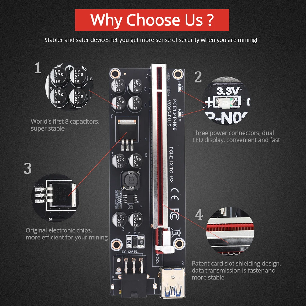 6 шт райзер ver009s plus usb 30 pci e райзер ver 009s express 1x 4x 8x 16x