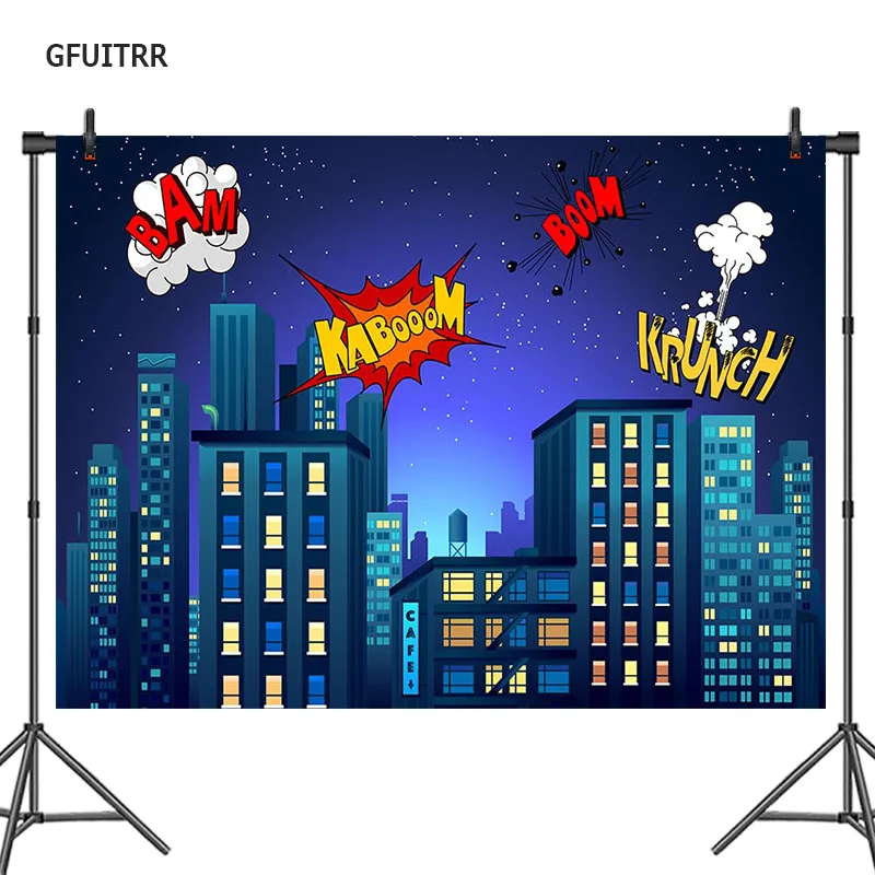 GFUITRR супер герой город фон для фотосъемки новорожденных на день рождения Темно
