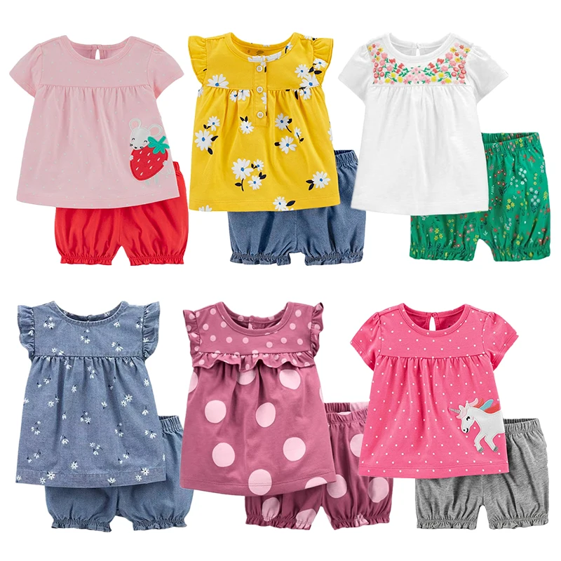 

baby girl 2 Pieces shorts+t-shirt Sets Newborn Baby Fashion Clothes Cotton Short Sleeved Clothes Girl Summer Cartoon Animal Suit