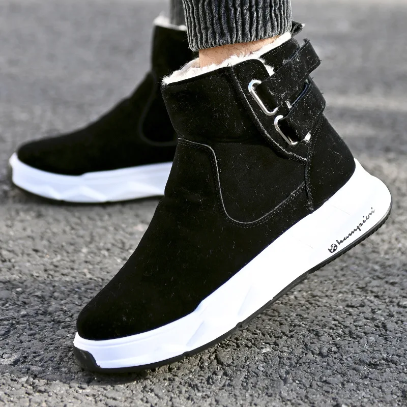 

Men's Winter New Style Plus Velvet Warm Cotton Shoes Thick-soled Snow Boots Men's Belt Buckle Cotton Boots High-top Shoes