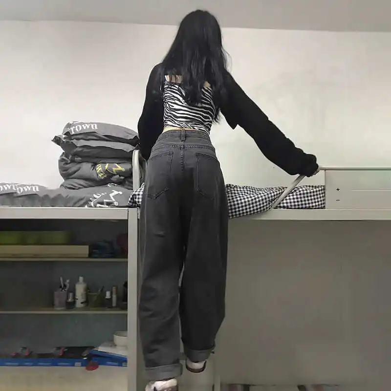 

Jeans Vintage Adjustable High Waist BF Oversize Wide Leg Trousers Autumn New All-match Streetwear Retro Korean Chic