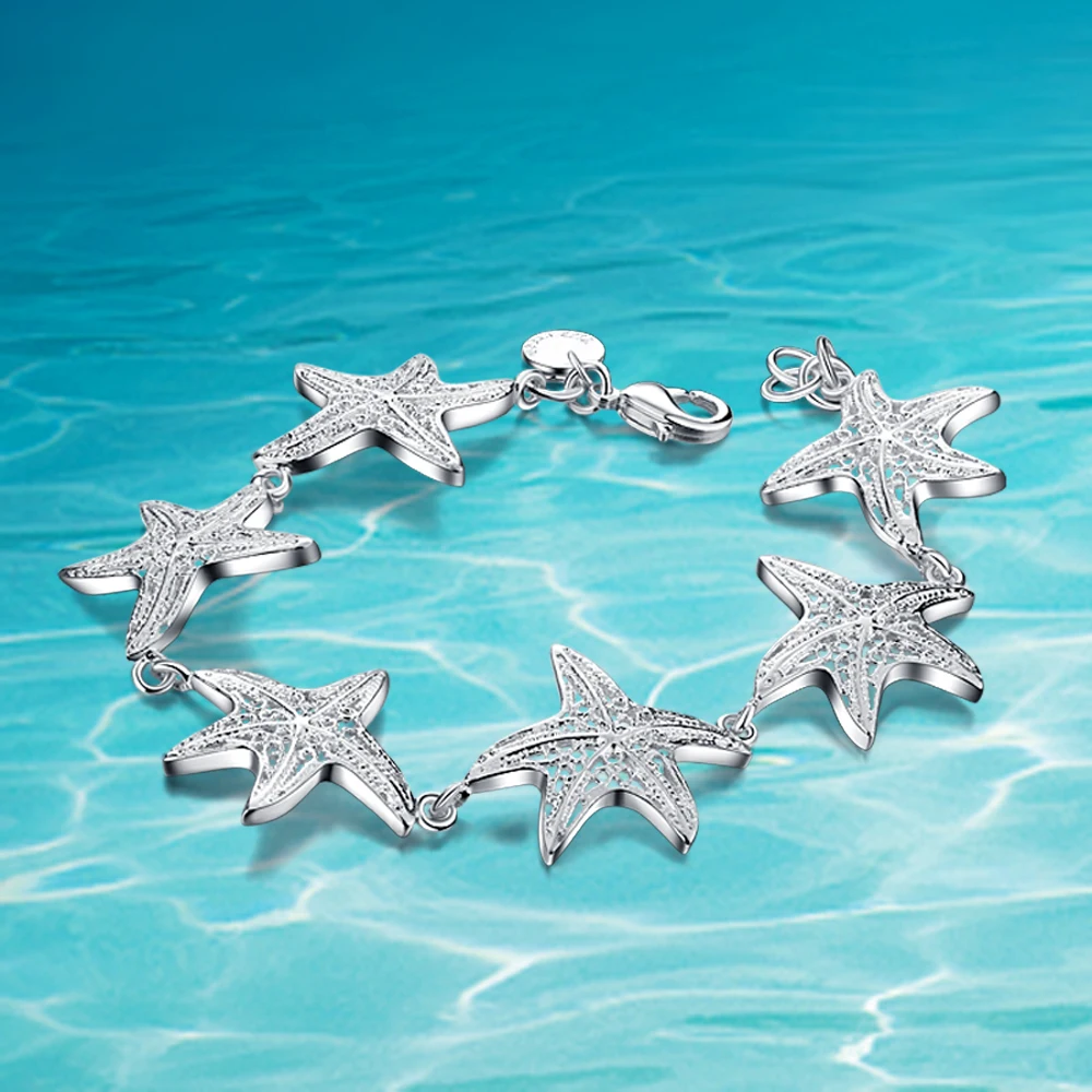 

Lady star bracelet,fashion jewelry solid genuine 925 sterling silver bracelet for women.Delicate starfish women bracelet gifts