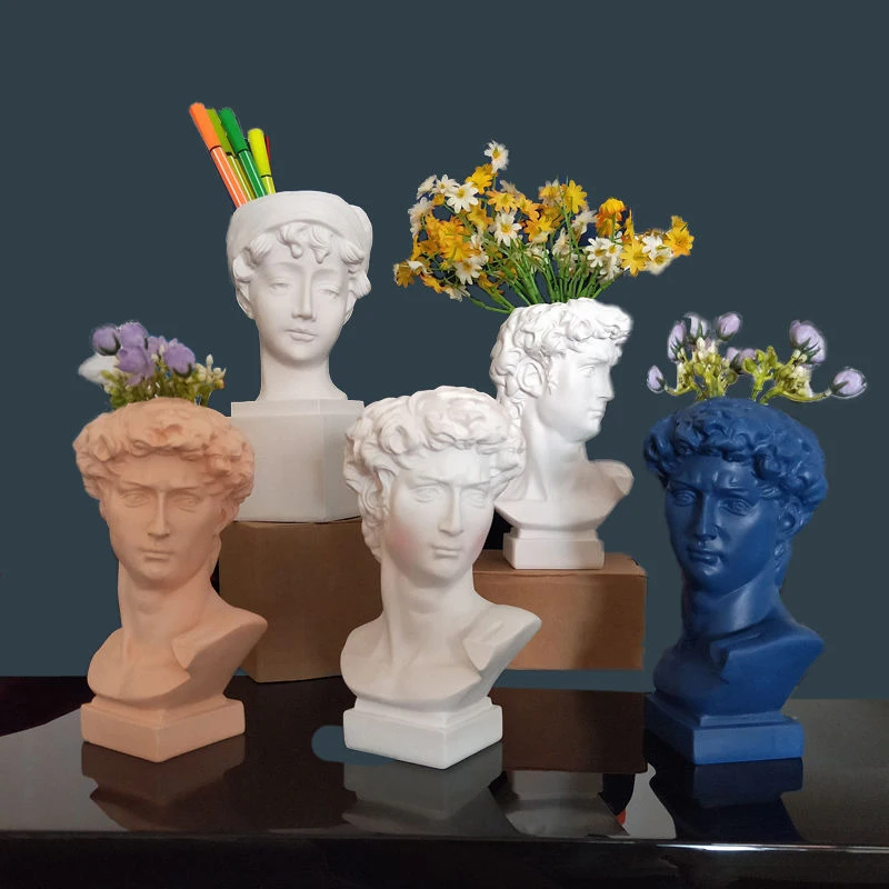 

Nordic style Creative Receive a Pen Container Human Head Decorative Ornaments Resin David Venus Vase Flower Arrangement