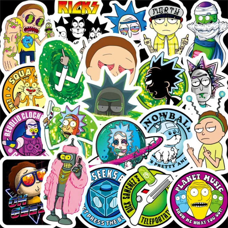 Pegatinas de dibujos animados de Rick y Morti para ni&ntilde;os, pegatinas de Anime impermeables para Skateboard, Maleta de viaje, bicicleta, port&aacute;til, pegatina de juguete, 50 Uds.-2