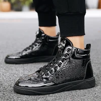 spring and autumn high top black casual shoes men designer mens sneakers fashion crocodile pattern ankle boots flats shoes men