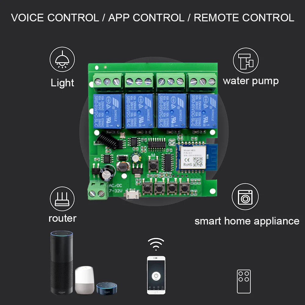 

7V-32V DIY Smart Switch Small Tuya Remote Control Wifi Switch Support External Work with Alexa Google Home