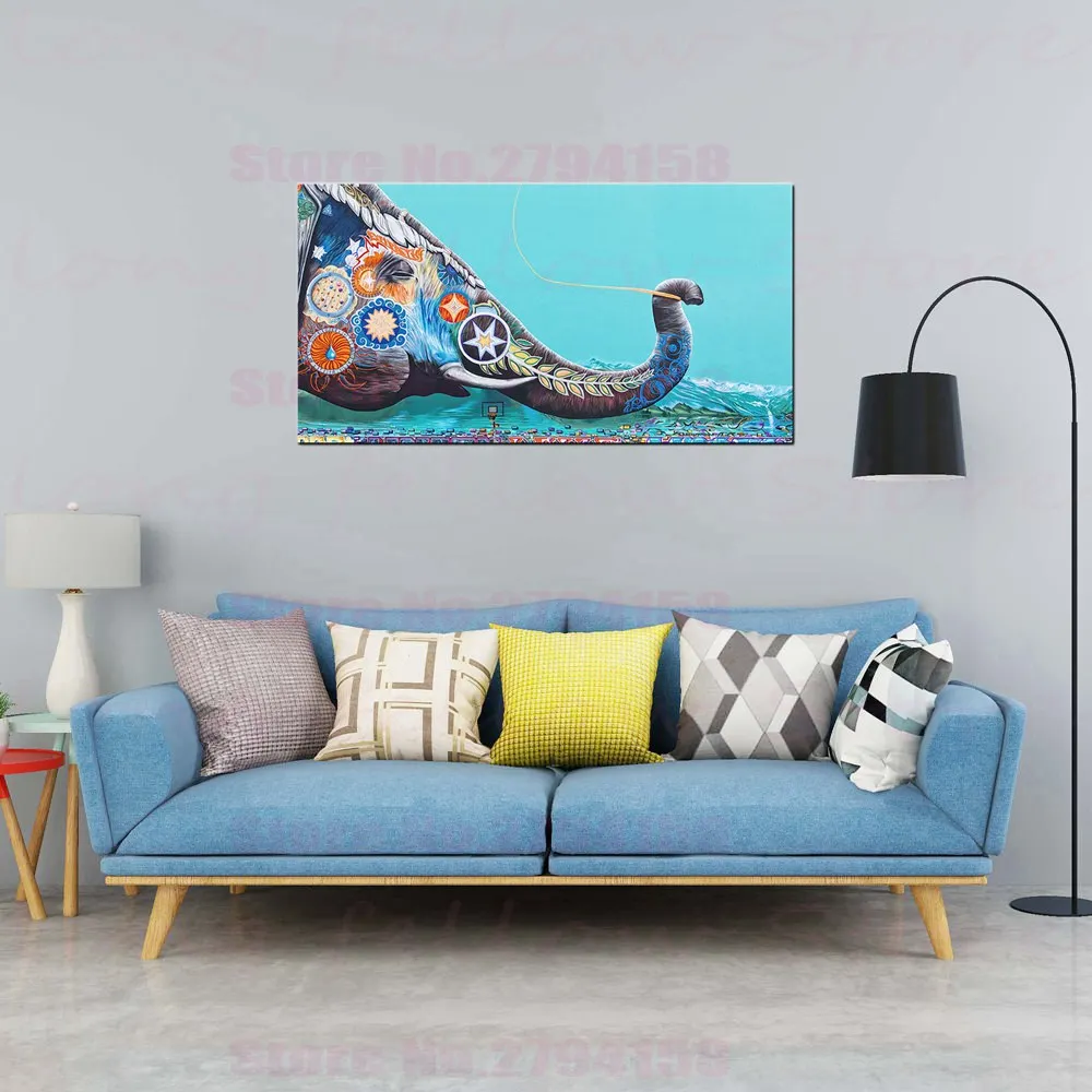 Уличный граффити мультфильм миф слон пейзаж картина для детской спальни