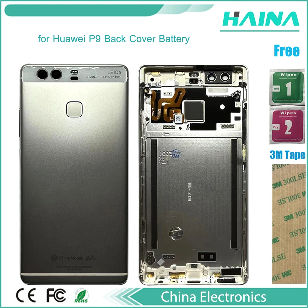 

100% Original Back Housing For HUAWEI P9 Back Cover Battery Glass Door Rear Case with Camera Lens Repair Parts