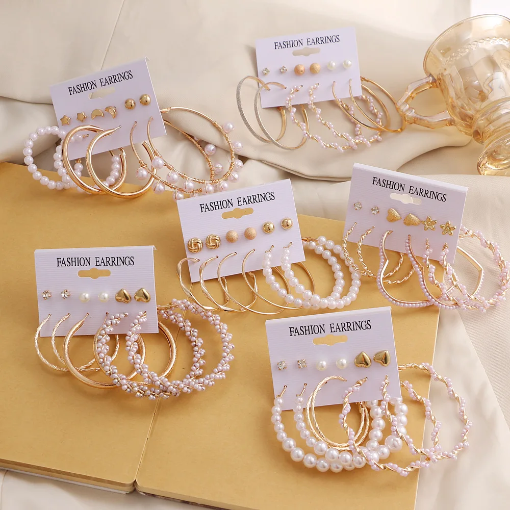 

Vintage Hoop Drop Earrings for Women Female Statement Geometric Golden Circle Pearl Hanging Dangle Earrings Set 2021 Jewelry
