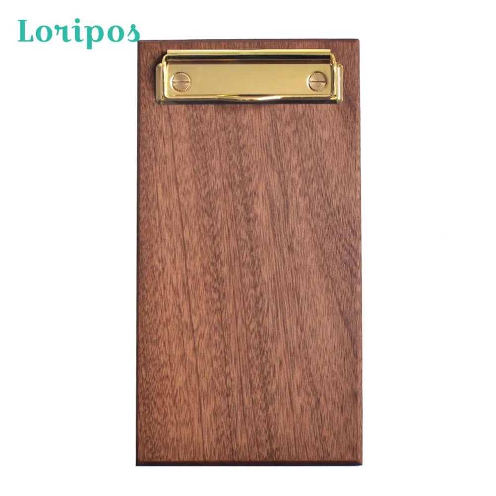 

Brass Solid Wood Menu Holder Restaurant Coffee Shop Menu Clip Board Cushion Panel Clip File Board Holder Metal Label Clip Bill