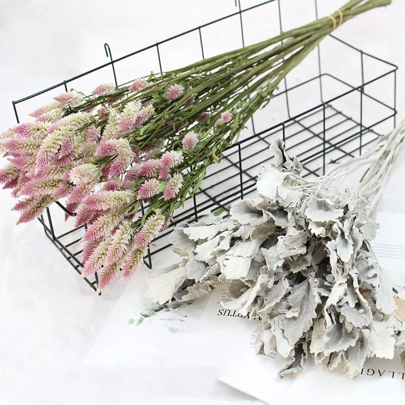 

Dried Flowers Silver Leaf Decorative DIY Wedding Arch Bouquet Artificial Plants for Decoration Home Bedroom Photo Decor
