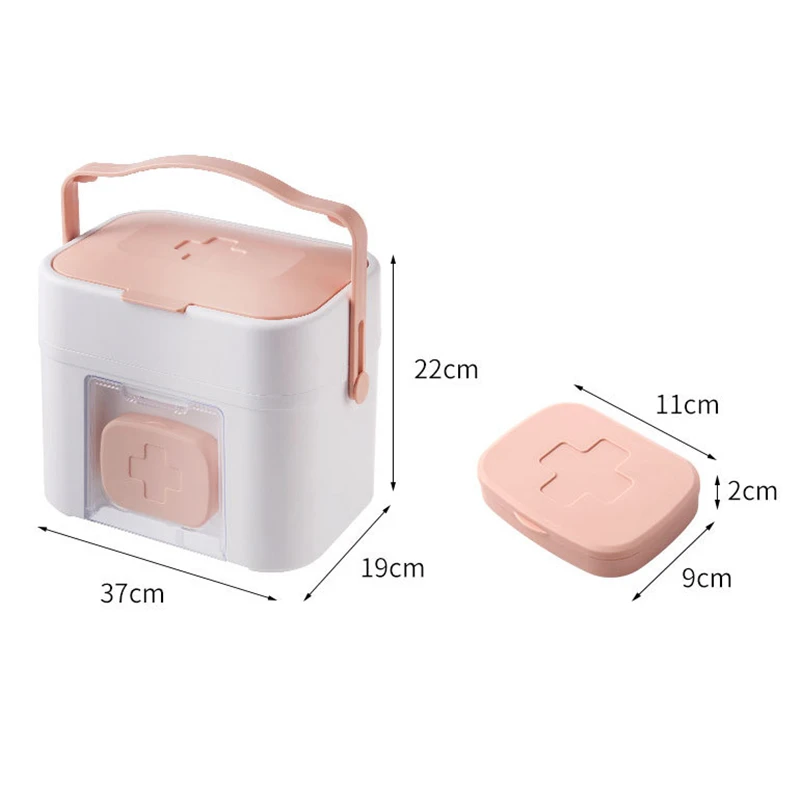 

Plastic Storage Box for Medicine Large Cpacity 2 Layers First Aid Kit Wall Mounted Medical Kit Organizer Boxes with Handle