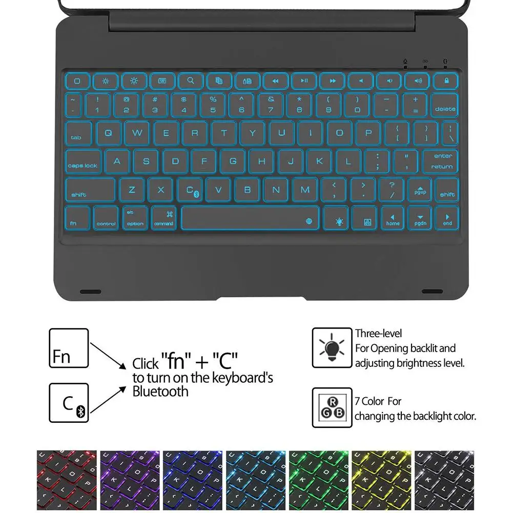 Ультратонкий чехол для клавиатуры с Bluetooth жесткий подсветкой Черный Защитный из