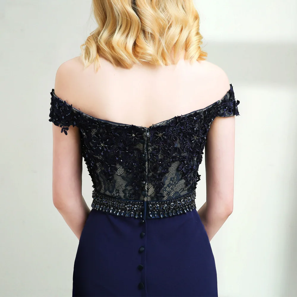 

Women's long formal prom evening dress Plus size embroidery chiffon mermaid wedding party dress sexy navy cocktail party dress