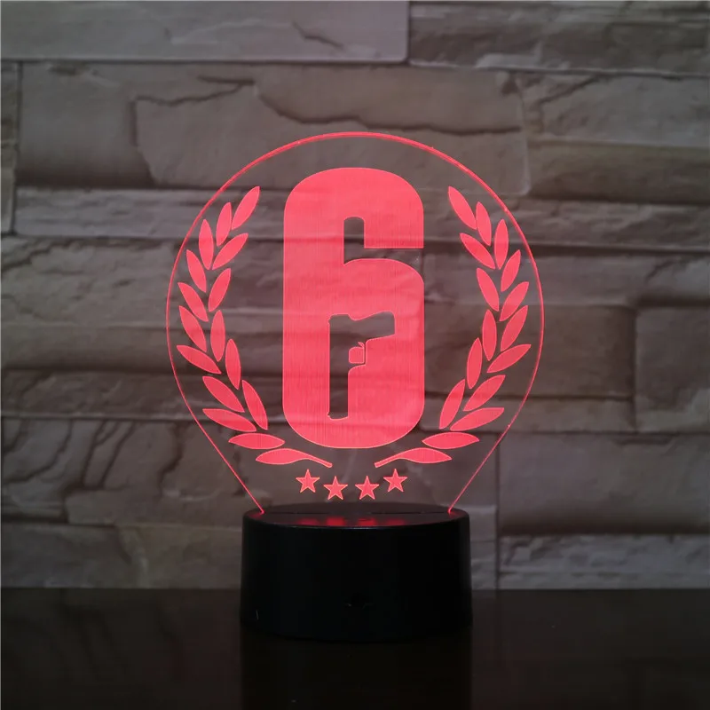 Радужный Six Siege светодиодный 3d-ночник сенсорный датчик 7 цветов Изменение детский подарок FPS Игра настольная Радуга 6 дизайн лампа 2878