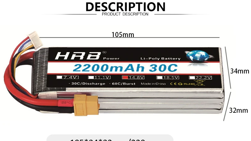 HRB 4S 14,8 V Lipo аккумулятор XT60 1800 2200mah 2600mah 3000mah 3300mah 4000mah 5000mah 6000mah 10000mah 12000mah 22000mah RC запчасти