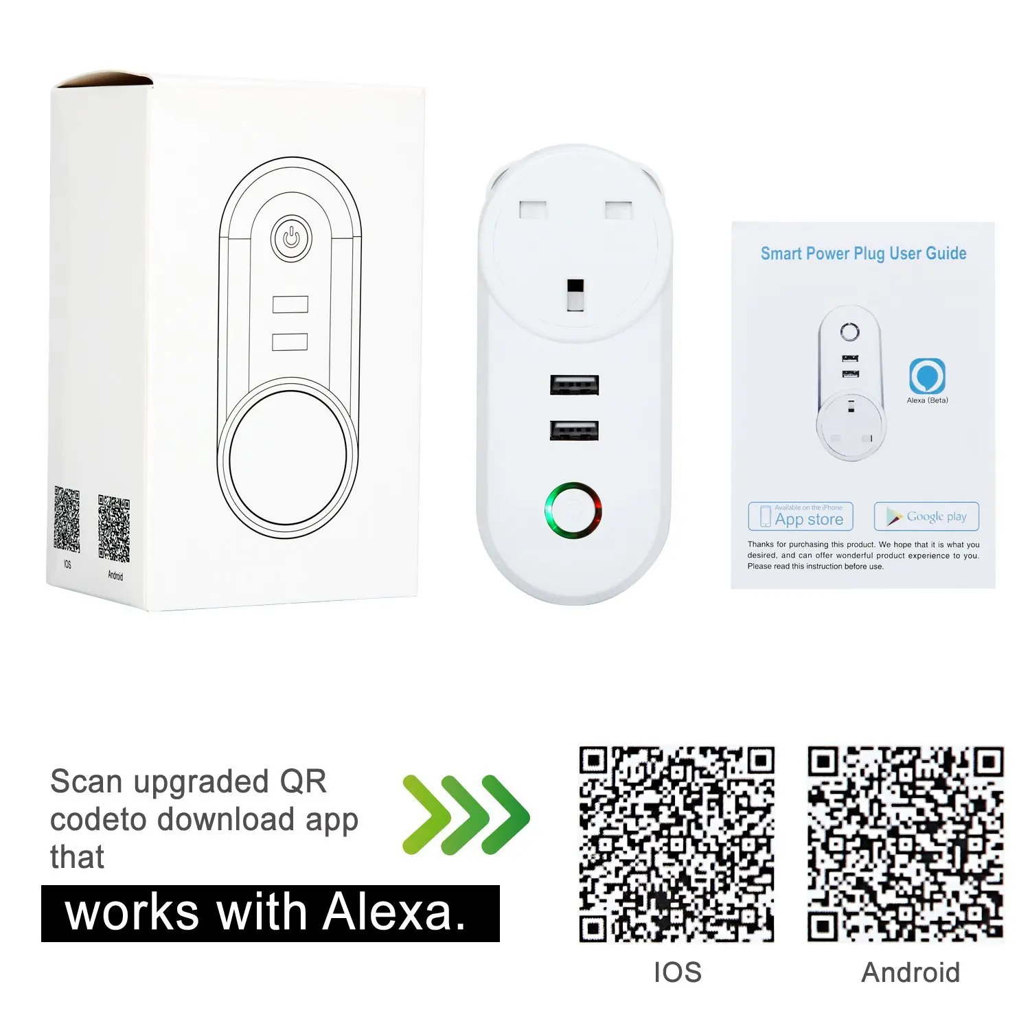 Wifi смарт Мощность штепсельная вилка Великобритании розетки с USB Стабилизатор