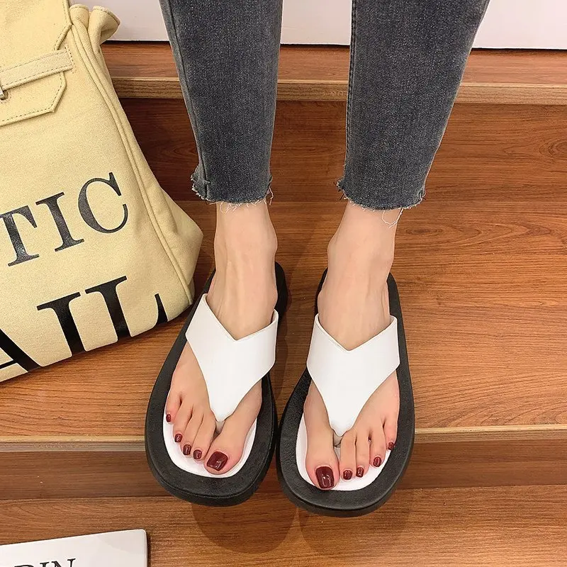

Women Home Flip Flops Lady Casual Platform House Slippers Fashion Women Shoes Summer Concise Thick Bottom Beach Sandals Black