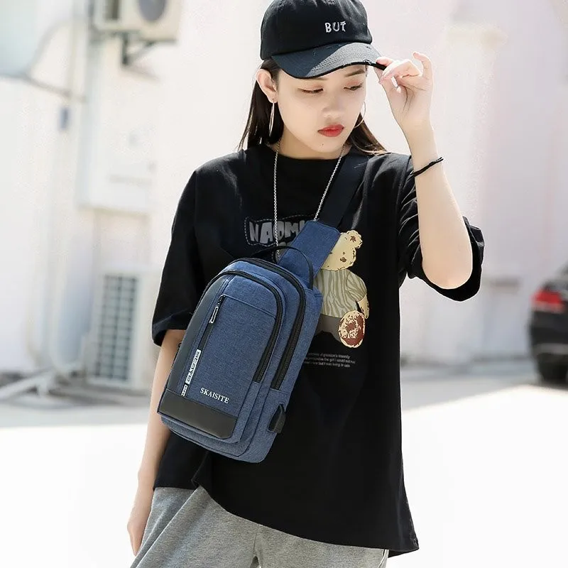 

Sport Casual Light Chest Bag Men Travel Phone Pouch Storage Pack USB Charging Waterproof Oxford Oudoor Shoulder Crossbody Bag