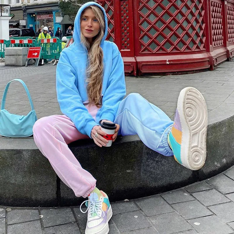 

Women Fashion Joggers korean Style Cargo Sweatpants ladies High waist harajuku Patchwork Trousers Streetwear
