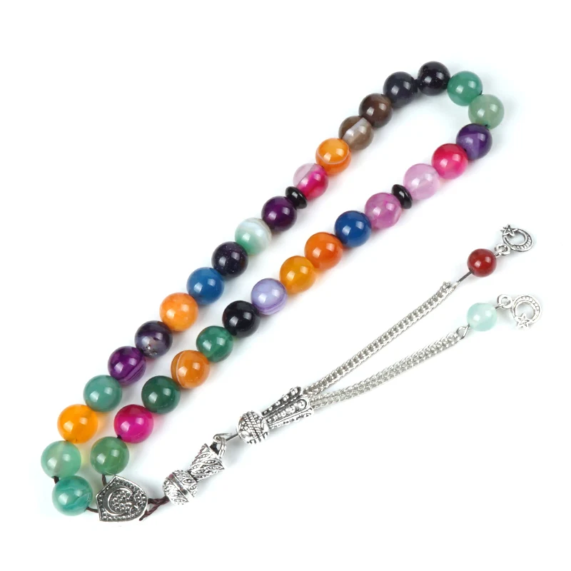 Натуральная полоса агат камень Бисера Католические Четки 33 шт Tesbih 10 мм бисера для