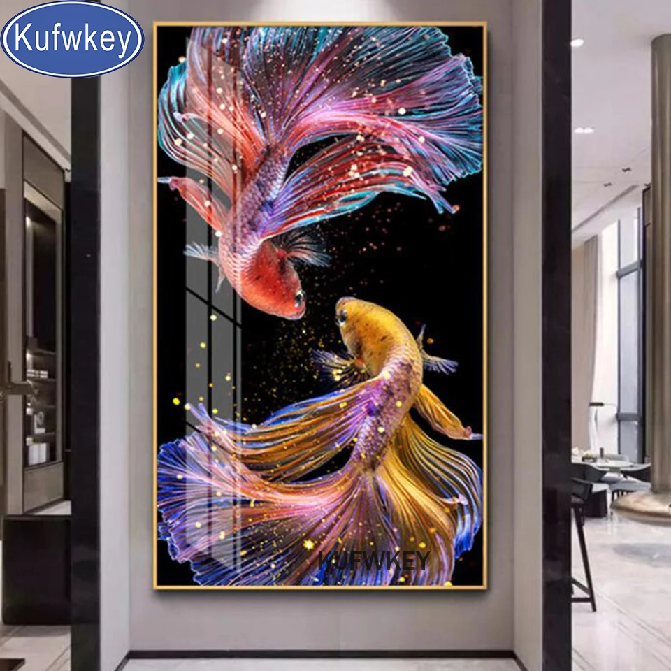 5D алмазная живопись полная выкладка из квадратных бусин кои рыбы 3d вышивка