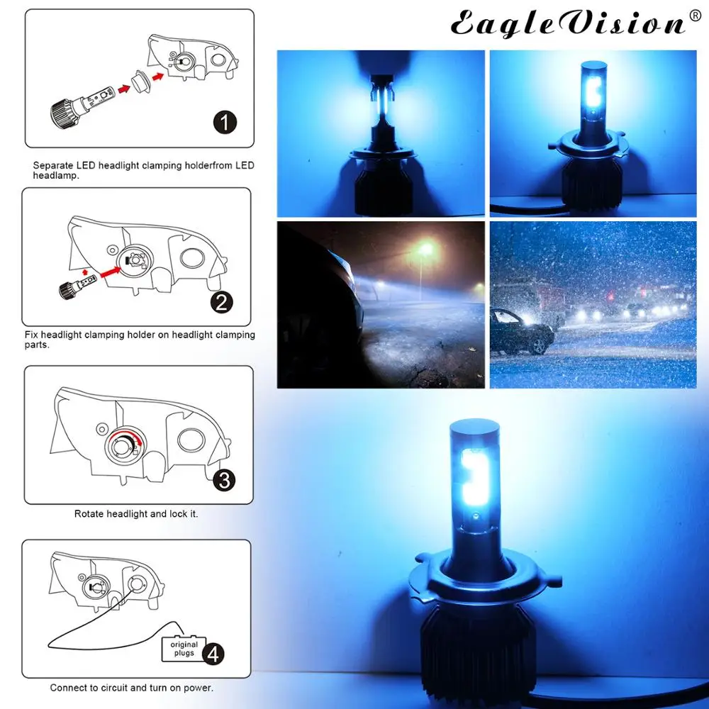 EagleVision Автомобильный светодиодный фары 9005 9006 H1 H4 H7 H11 Автомобильные 6000K 30W 12V 3000LM
