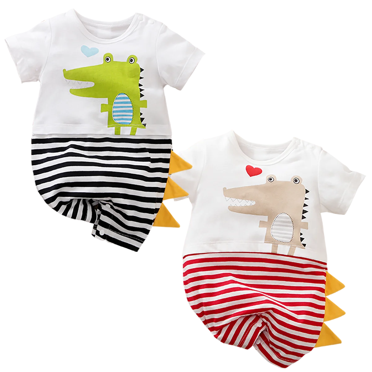 

Baby Boys Newborn Rompers Autumn Short Sleeves Cartoon Dinosaur Print Jumpsuit Infant Clothing