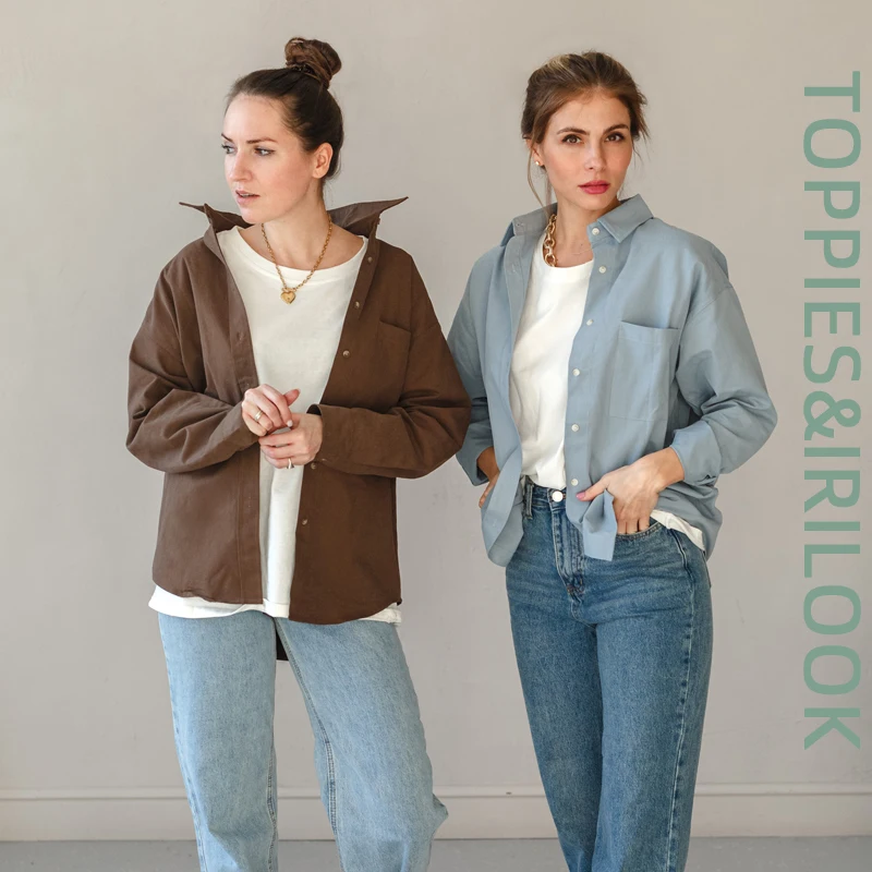 

Toppies Shirts Women Spring Autumn Plain Shirts Long Sleeve Pocket Buttons Cotton Shirts Office Lady Thick Blouse Women's Tops