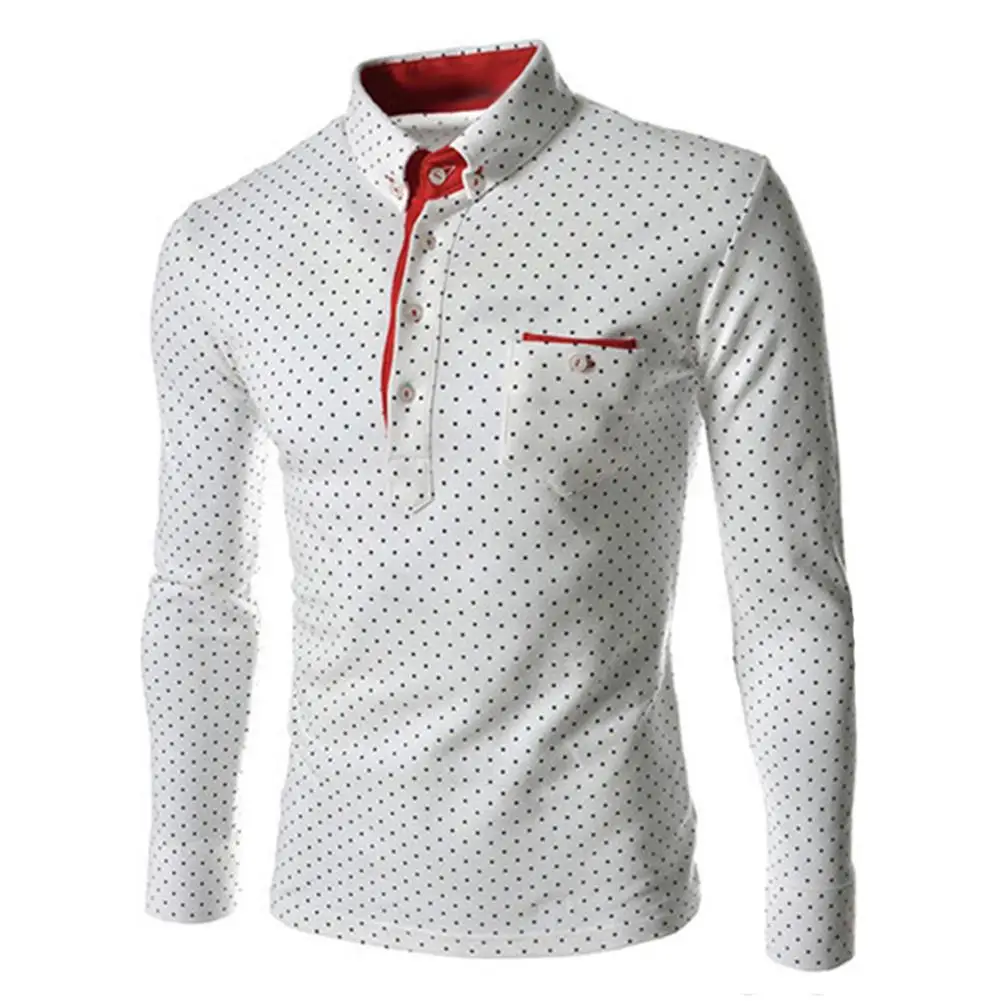 

Spring Autumn Plus Size Men Polka Dot Button Down Long Sleeve Slim Top