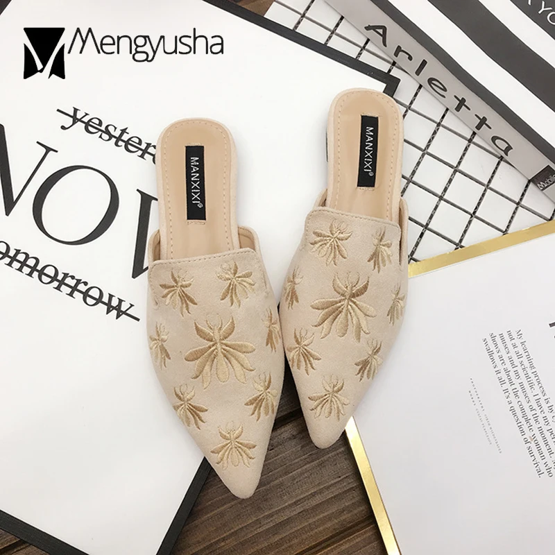 2019 г. Осенние закрытые тапочки шлепанцы с острым носком женские бархатные