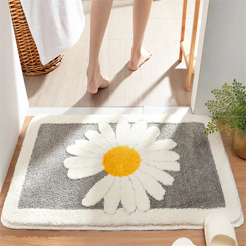 small daisy flower home thicken flocked bathroom door mat absorbent non slip bedroom floor rug free global shipping