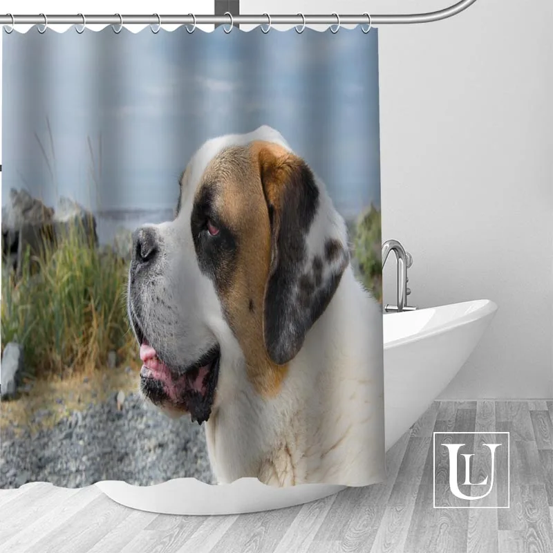 

Big Sale New Custom St. Bernard Dog Shower Curtain with Hooks bathroom Waterproof Polyester Fabric DIY Your Shower Curtain