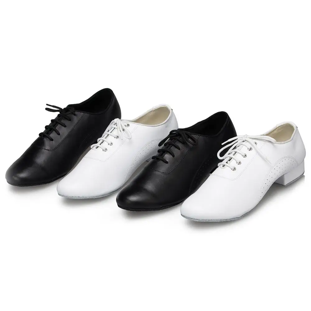 DKZSYIM Men's Latin Dance Shoes Black/White Ballroom Tango Dancing Shoes Leather Male Soft Bottom Jazz Shoes 24-28.5CM Hot Sales
