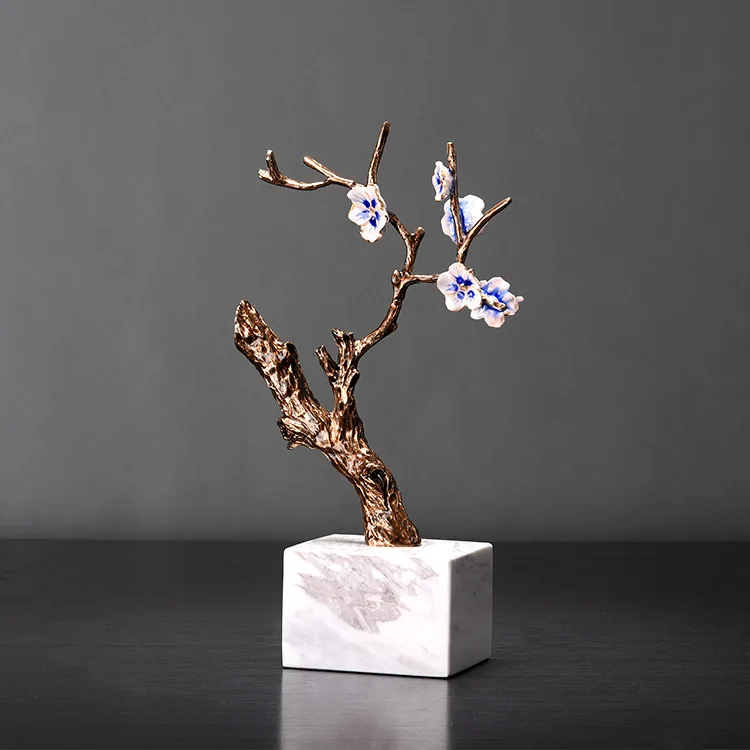 

[HHT] Modern Chinese-style Plum Blossom Tree Home Decoration Zen Marble Base Living Room Furnishings Crafts Soft Decor