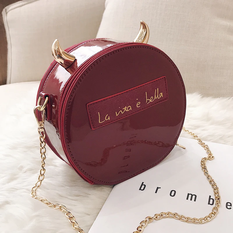 Модная Ослепительная сумка через плечо из лакированной кожи с круглым