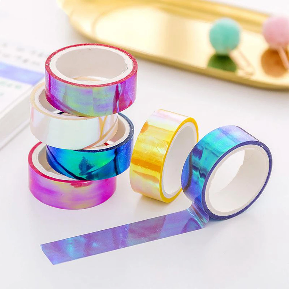

15mm * 5m Rainbow Laser Tape Flash Stationery Scrapbooking Sticker Decorative Tape DIY Tape School Supplies