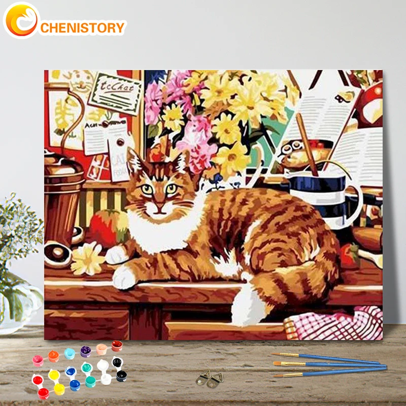 

CHENISTORY Coloring By Number Cat Animal Kits Paint By Number Diy40*50 Frame Drawing On Canvas Handpainted Art Gift