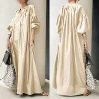 elegant solid shirt dress womens spring sundress 2021 zanzea casual lantern sleeve maxi vestidos female v neck robe