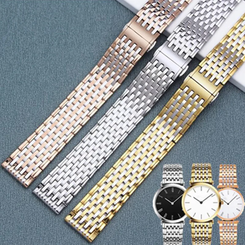 Stainless steel strap watch accessories for Longines steel strap women's double button butterfly buckle watch band diy replace