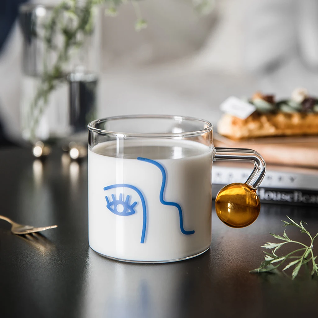 Стеклянная кружка для дома и офиса питьевая горячего холодного кофе молока сока