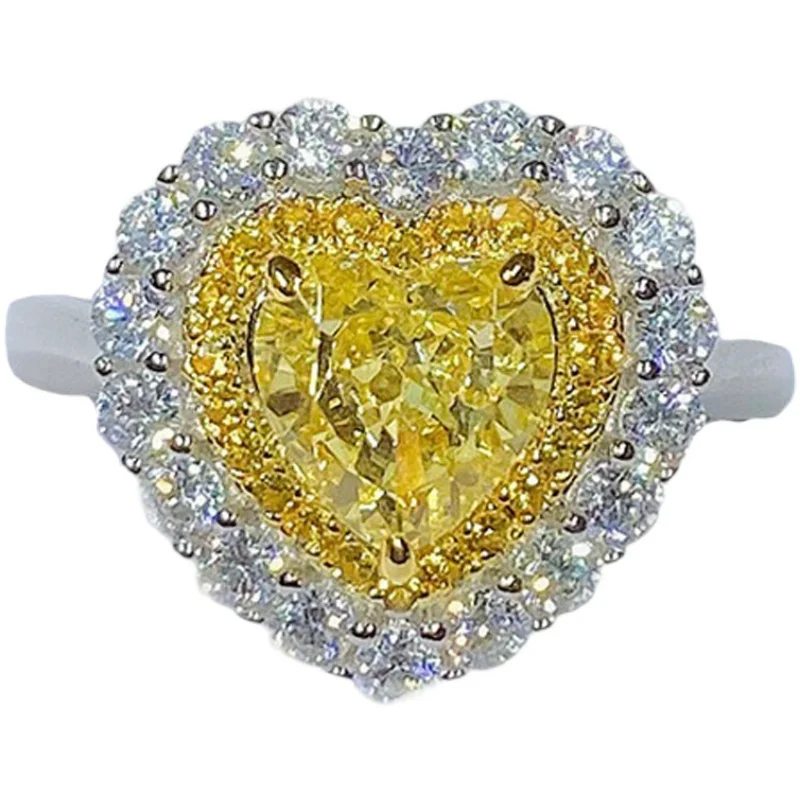 

Vintage 100% 925 Sterling Silver Heart 7*7M Citrine Gemstone Rings For Women Fine Jewelry